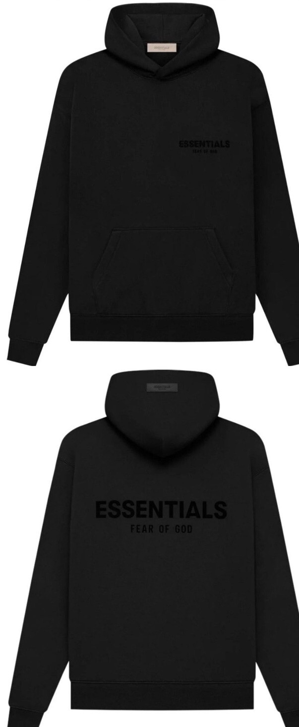 Fear of God Essentials Stretch Limo Black Hoodie in Large Size