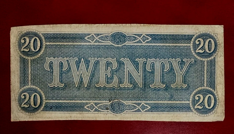 1864 Confederate States of America $20 Twenty Dollar Note Cut out of Register - Image 4 of 4