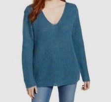 69 Caslon Women's Blue Knitted V-Neck Tunic Sweater Size S