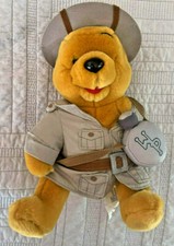 WINNIE THE POOH SAFARI PLUSH 9" SITTING ANIMAL KINGDOM CANTEEN  HAT WALT DISNEY
