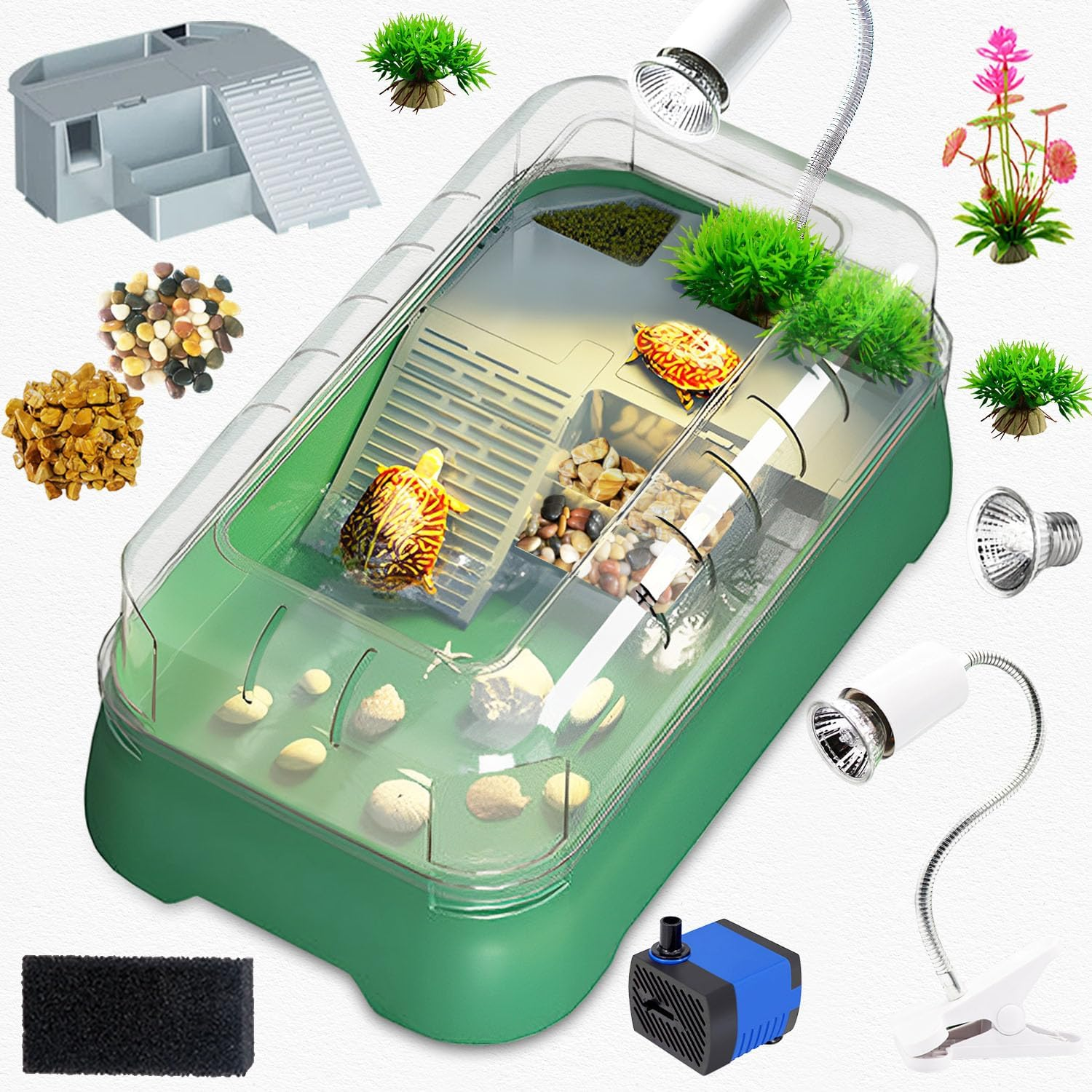 Turtle Tank Kit-New 2024-Turtle Tank Starter Kit Includes UVA/UVB Light, Filter