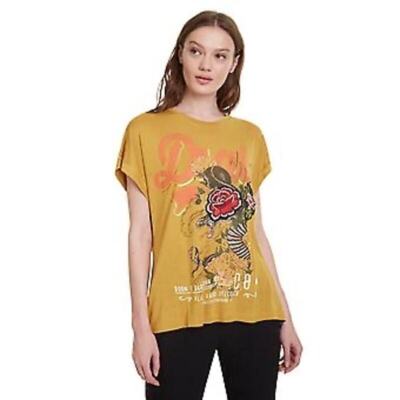 Desigual Tee Womens US Small Flower Embroidery Snake Sequin New