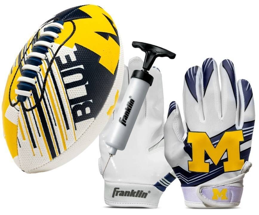 Michigan Wolverines Kids NCAA Air Tech Mini Football Gloves Set