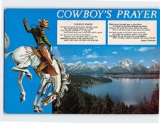 Postcard Cowboy's Prayer Cowboy & Horse Art Print Jackson Lake Wyoming USA