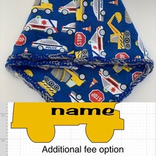 Trucks Baby blanket - flannel - handmade braided edge -name option for added fee