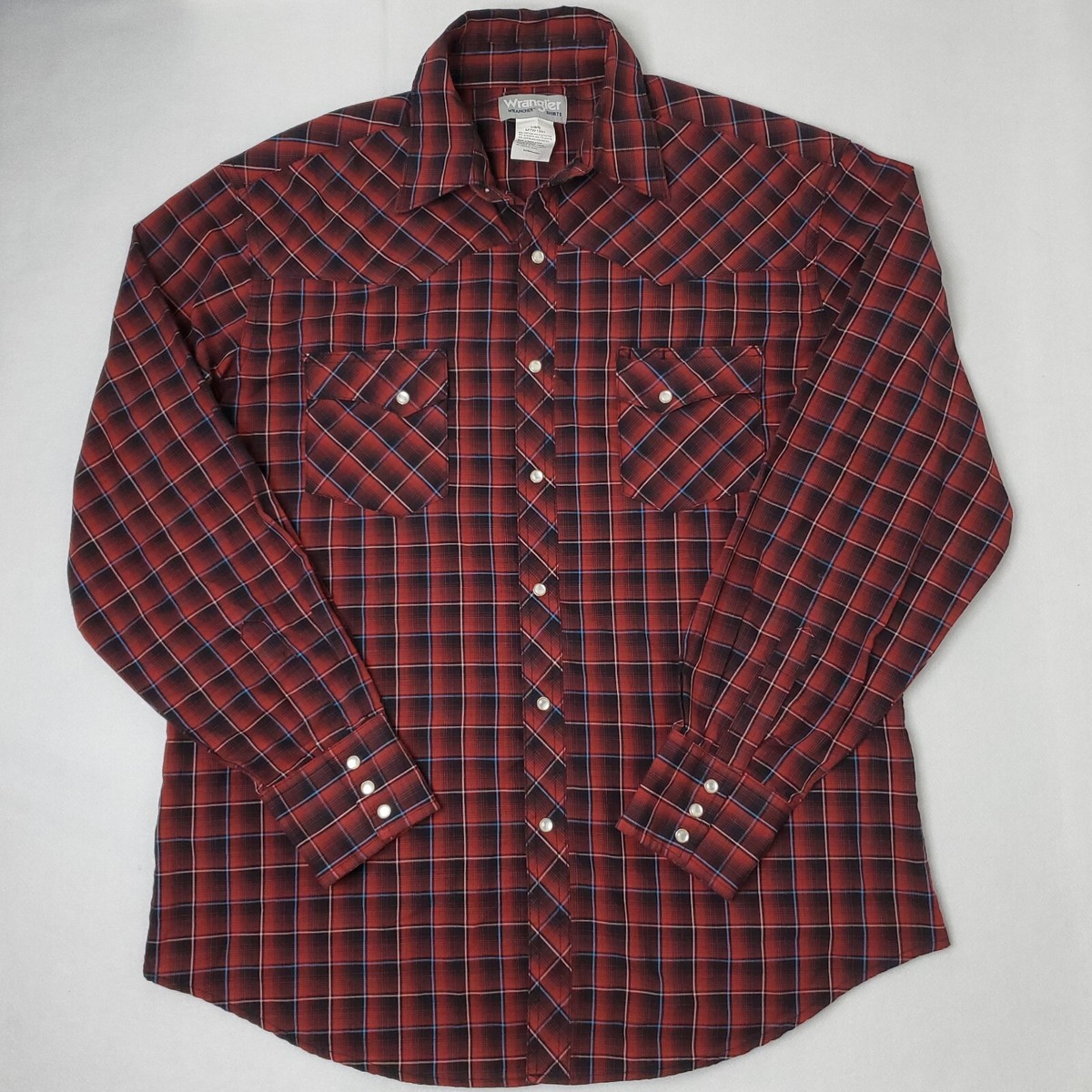 Wrangler Wrancher Shirt Mens Large Plaid Pearl Snap Rancher