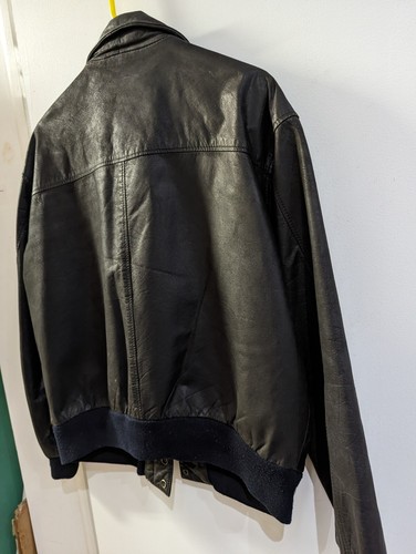 Used Vintage Black Leather Expressions Bomber Jacket Size 46 - Picture 10 of 16