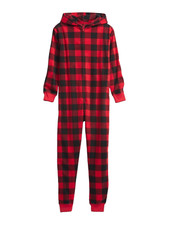 Gap Kids Unisex Red  Black Buffalo Plaid Fleece Sleeper Pajama w Hood Size 6