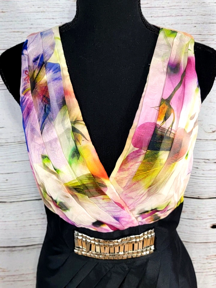 Vestido vaina floral negro y transparente con cuello en V dividido para mujer Alexia Admor talla S Foto 2 de 4