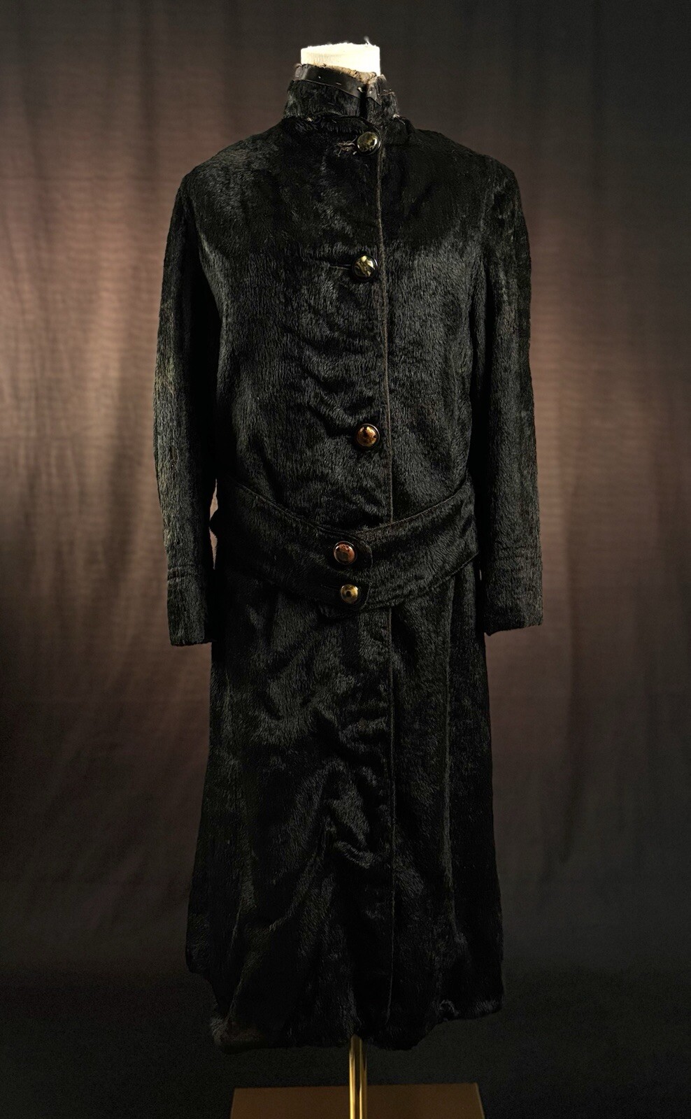 Rara giacca cappotto pelliccia pony nero anni 20 30 fodera seta bottoni celluloide