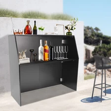 Black Free Standing Bar Cabinet Portable Foldable Event Bar 47.75*19.5*42.75in