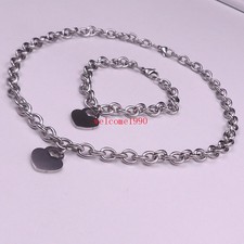 One Set Stainless Steel Sweet Heart Pendant Necklace bracelet chain Women girls