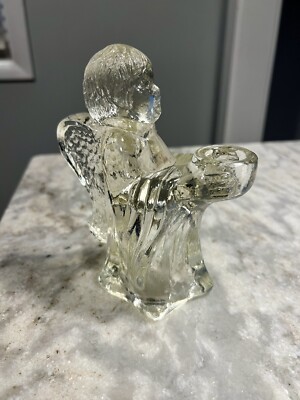Vintage Christmas Heavy Glass Singing Angel Boy Candle Holder