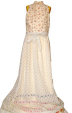 Vintage Vicky Vaughn Junior S M Long Cottage Core Pink Cream Lace Unique Party