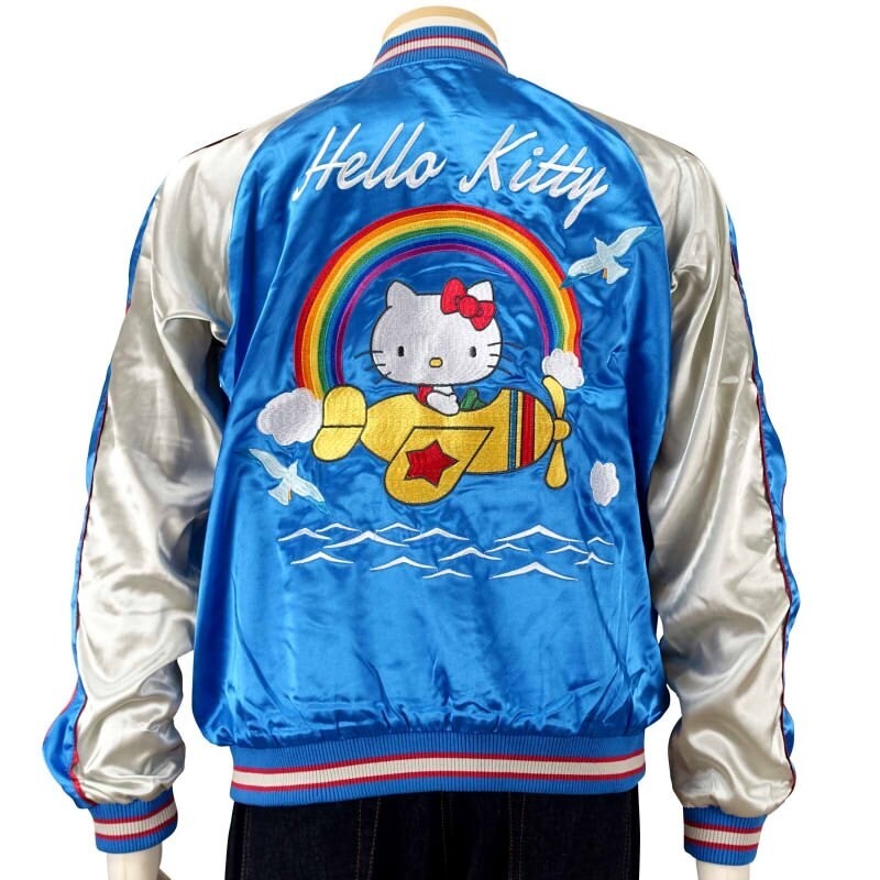 Hello Kitty Blue Sukajan Satin Embroidery Jacket Kawaii