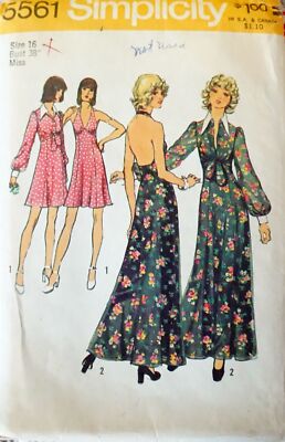 ~ SIMPLICITY 1973 Gorgeous Halter Dress w Bolero Jacket Pattern Uncut SZ 16  ~ | eBay