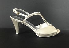 JOEL Women's Ivory Satin Rhinestone Mid Heel Platform Bridal Shoes Sandals