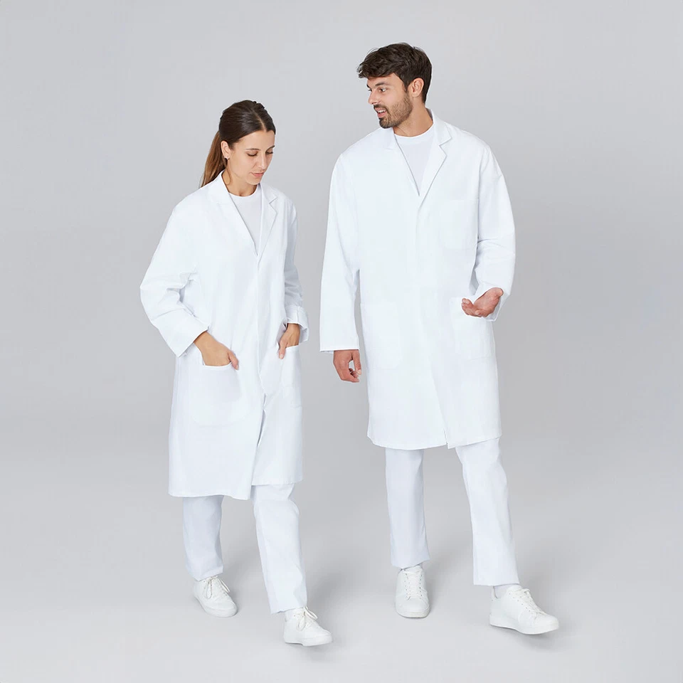 Laborkittel Mantel Kittel unisex Arztkittel Reversekragen Baumwolle Damen Herren - Bild 2 von 4