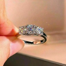 Round 3-Stone Simulated Diamond Wedding Engagement Ring 925 Sterling Silver