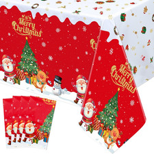4 PCS Christmas Tablecloth Party Decorations - Merry Christmas Santa Disposable