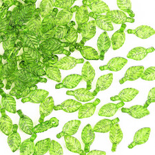 100 Pcs Green Leaf Beads for Jewelry Making, 0.2" X 0.43" Acrylic Leaf Charms, S