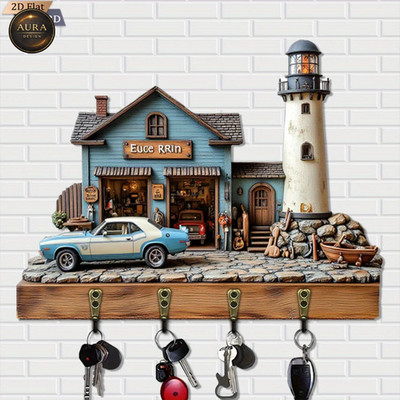 Wand Schlüsselanhänger 30cm - Haus Auto Scheinwerfer Organizer 2D 4 Haken Eingang