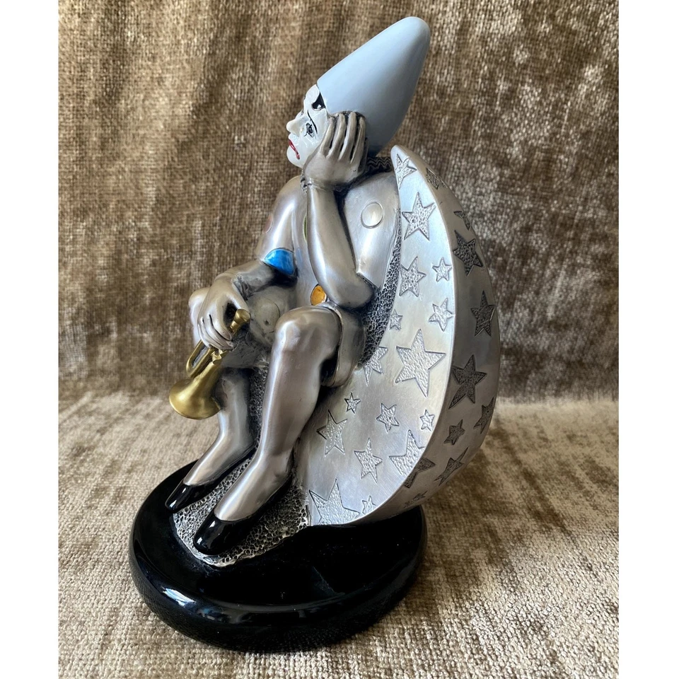 Figura italiana Mida Barbieri PIERROT LUNA 'Payaso plateado en la luna' firmada RARA Foto 4 de 4