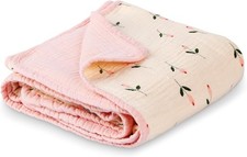 Muslin Baby Blanket Crib Blanket, Double-Sided for Girls, 40x40 Inch - Pink Fl