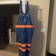 Liberty Bib Overalls Men's 46x34 Blue Denim Orange Safety Stripes Workwear