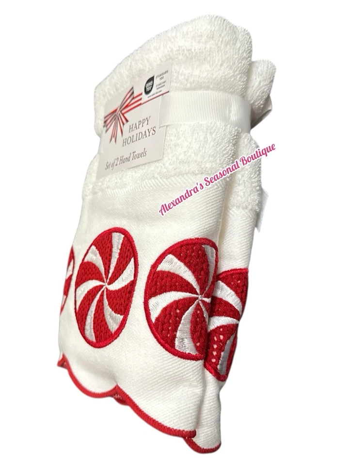 Conjunto de 2 toalhas de mão de Natal hortelã-pimenta redemoinho doces 100% algodão novo - Imagem 4 de 4