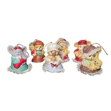 JASCO Caring Critter Chimers Bisque Porcelain Bell Ornaments ~ Lot of 6 ~ Taiwan