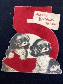 Vintage Norcross greeting card Dogs Flocked # 5 die cut Birthday