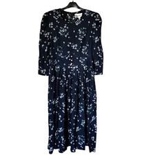 S.L. Fashions Navy & White Ditsy Floral Midi Dress Size 14