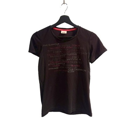 ellesse Ladies Black Polyester T-Shirt Cut and Sew Short Sleeve Japan
