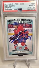 Nick Suzuki Signed 2019-20 UD OPC Marquee Rookies Canadiens PSA Mint 9/10 Auto