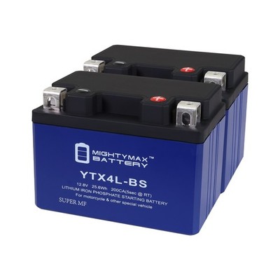Mighty Max YTX4L-BSLIFEPO4 Lithium, Replaces Yamaha FZ-07, FZ-09, FZ-10 - 2 Pack