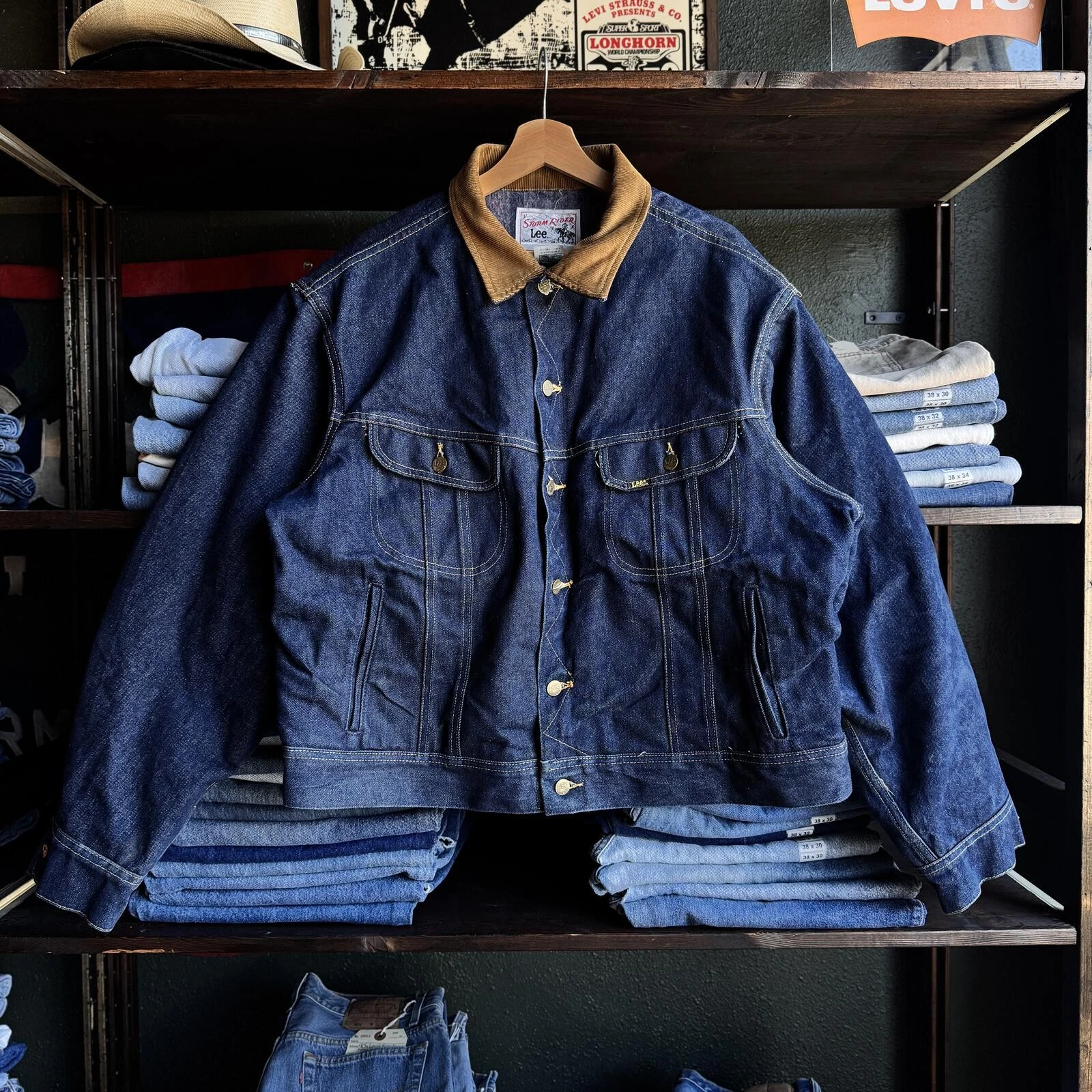 Vintage Lee Storm Rider Denim Jacket Size 50 Deadstock Union Made Dark Wash