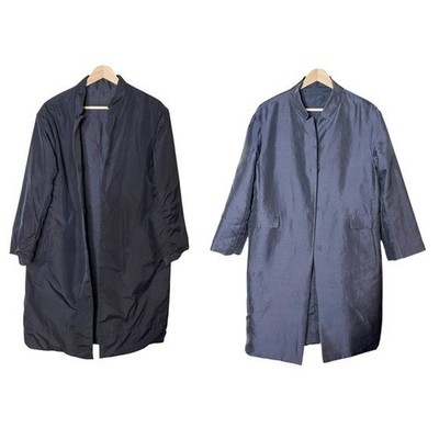 Max Mara Reversible Navy Blue Minimalist Linen Silk Boxy Coat Size 10 Sheen