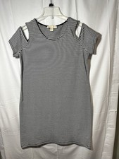 Michael Kors Shirt Sleeved Cold Shoulder Dress Navy And White Stripped Size L