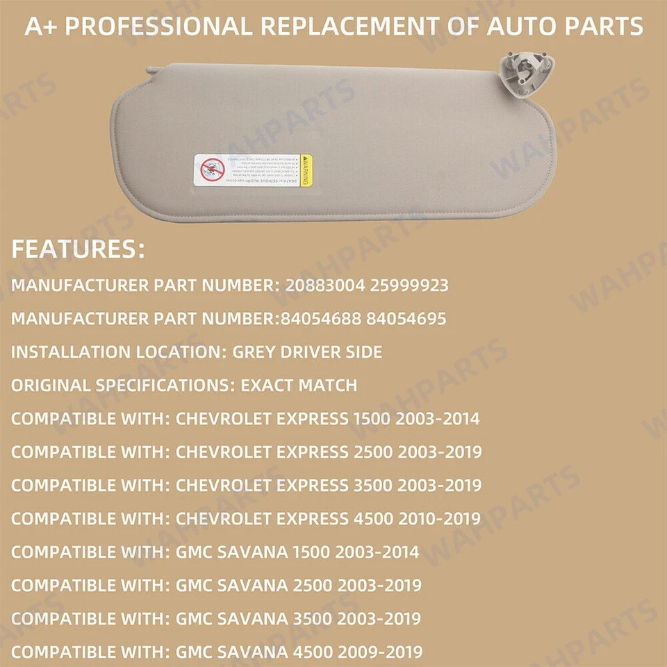 For 1999-2019 Chevrolet Express Left Driver Side Sun Visor W/O Light Mirror Foto 2 de 4