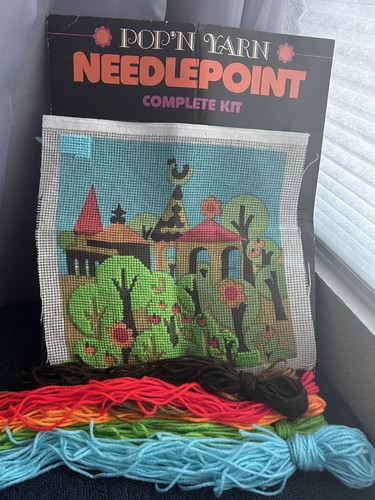 Pop’n Yarn Needlepoint Kit Dreamland #1002 10" Vintage Retro - Started Project