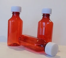Graduated Oval Medicine Plastic AMBER Pharmacy Bottles/CR Caps 4 OZ Size-6 Pack
