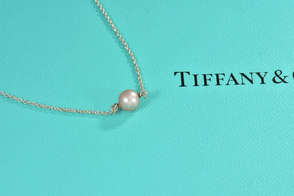 Tiffany & Co Silver Elsa Peretti Pink Pearl By Yard Pendant 16.7" Necklace Pouch - Image 4 of 4