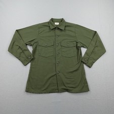 Vintage US Army Shirt Medium Green Utility Poly Cotton Durable Press OG-507 70s