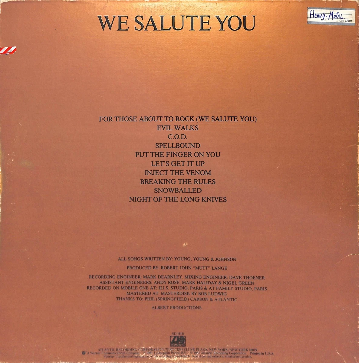 AC/DC – For Those About To Rock (We Salute You) - LP gatefold made in USA