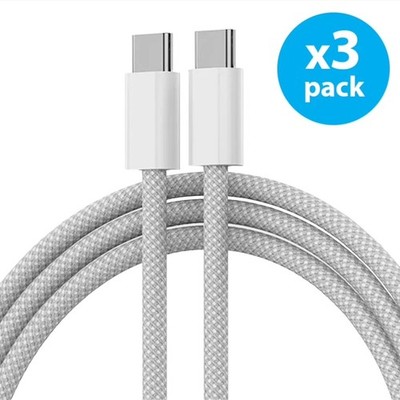 3-Pack USB-C Type-C Fast Charging Data SYNC Charge Cable Braided Silver Cord 3ft