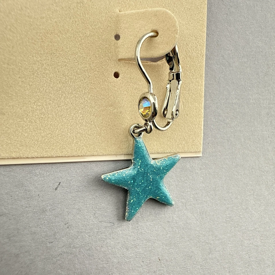 Kirks Folly Earrings Star Blue Celestial Rhinestone Lever Back Silver Tone - Image 2 of 4