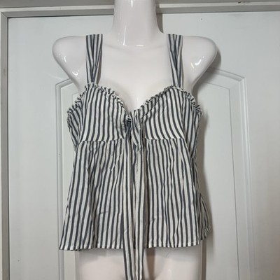 American Eagle Babydoll Tank Crop Top Sz XS Tie Coastal Nautical Beach Resort