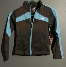 New Balance zip up gray/light blue soccer jacket youth size 5/6 Chevron pattern