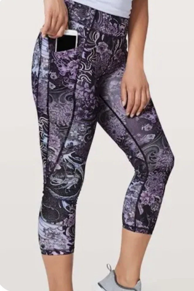 Lululemon Time To Sweat Memoir Cropped 23" Purple Leggings Pockets Size 6